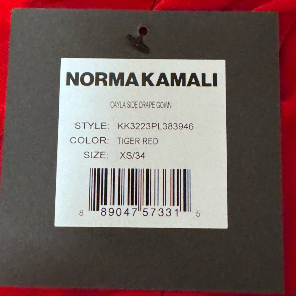 NWT Norma Kamali Red Asymmetrical Bodycon Dress w/ Slit & Ruching - Tiger Red-XS - Picture 7 of 8